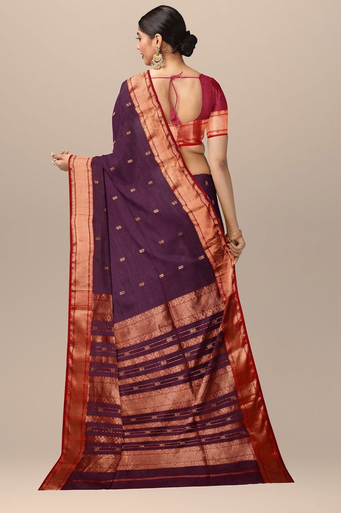 Magenta Purple Handwoven Sausar Silk Saree with Zari Border SKU- BS10048 view 2