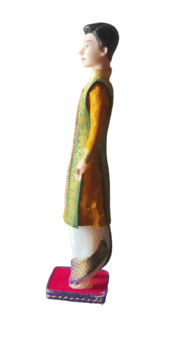 Traditional Indian Groom Doll in Yellow Sherwani view 2