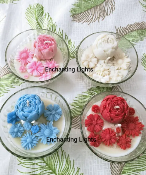 Flower bunch in bowl candle view 2
