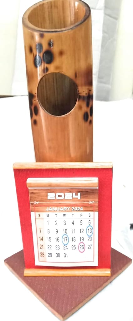 Samyak Bamboo Wooden Polished Flower Vase with New Year Calendar for Office,Home Decor view 2