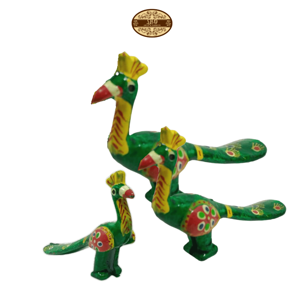Handcrafted Paper Mache Peacock Figurine, Set of 3, Green view 2