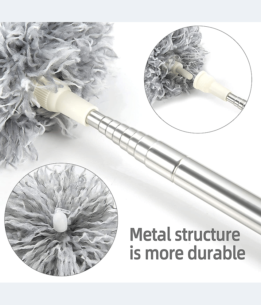 Microfiber Long Feather Duster- Bendable & Detachable Fan Cleaning Duster with 100 inches Expandable Pole Handle, Washable, Stainless Steel Handle for Ceiling, Wall, Window Blinds, Furniture view 2