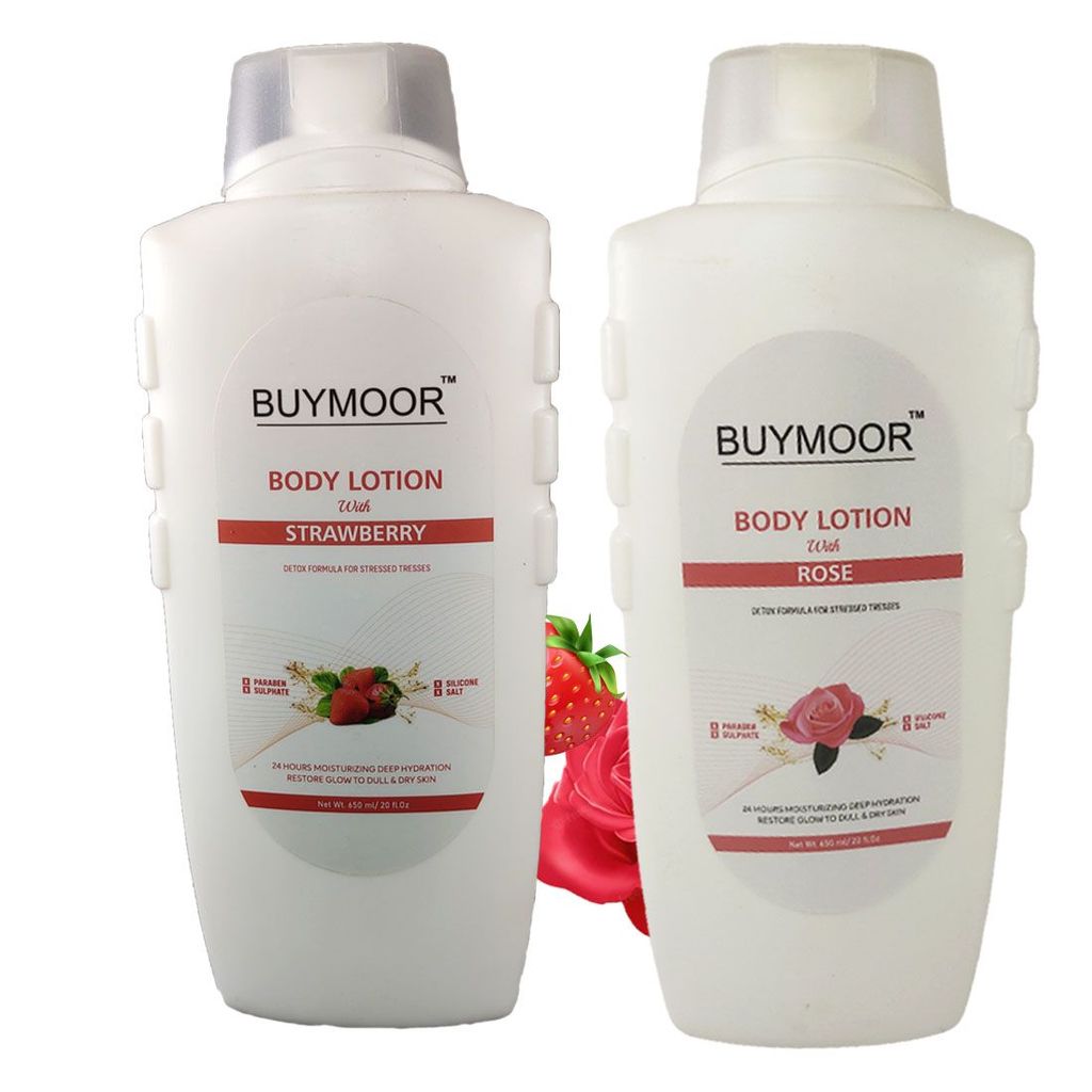 BUYMOOR Strawberry & Rose Deep Nourishing Skin Brightening Body Lotion Men & Women 1300 ML(Pack Of 2). view 2
