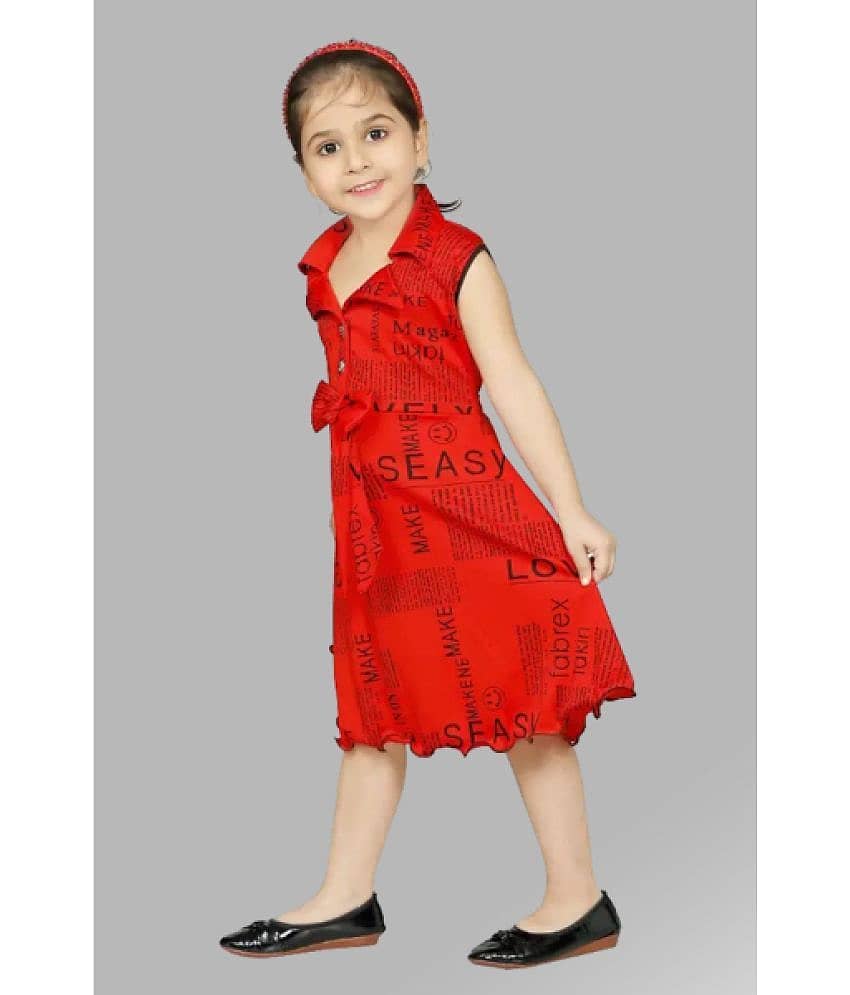 JCT DRESSES Crepe Frock For Girls ( Pack of 1 , Red ) view 2