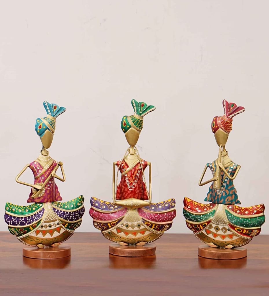 SHAMBHU HANDICRAFTS Modern Antique Vintage Multicolor Metal Musician Playing Instrument for Living Room