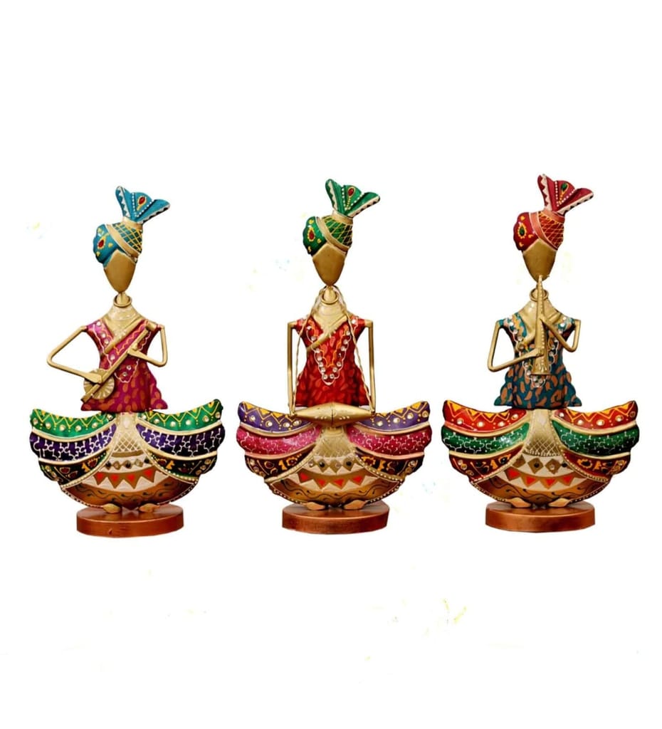 SHAMBHU HANDICRAFTS Modern Antique Vintage Multicolor Metal Musician Playing Instrument for Living Room view 2