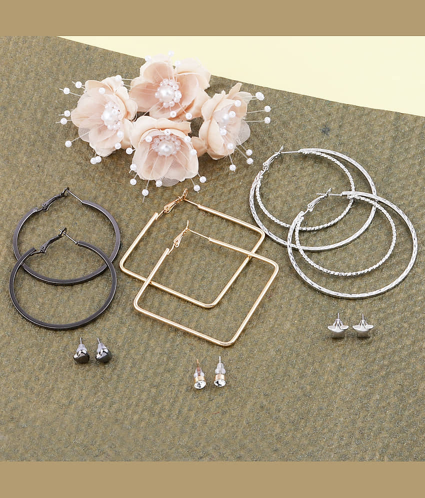 Silver Shine Stylish Fashion Earring Combo 3 Bali With 3 Studs Set For Women Girls view 2