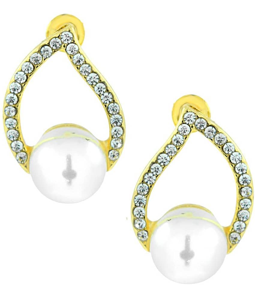 the jewelbox Brass Gold Plating American diamonds Studded Gold Coloured Earrings view 2