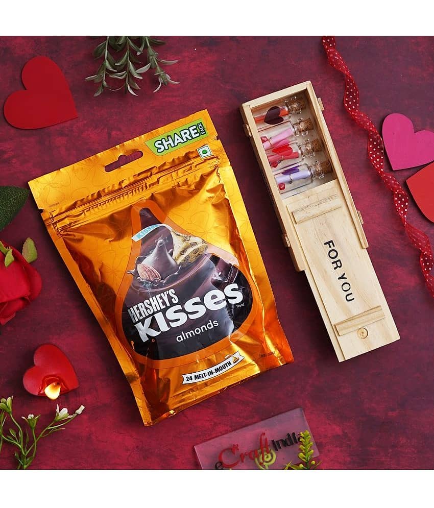 eCraftIndia Wooden Box "For You" with 7 Messages Gift & Almonds Chocolate-400gm view 2