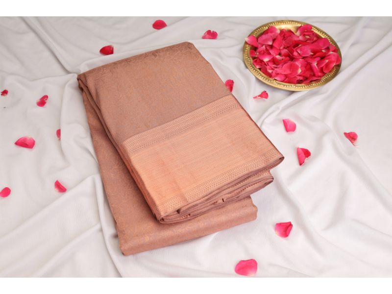 Peach Orange Handloom Kanchipuram Silk Pattu Saree