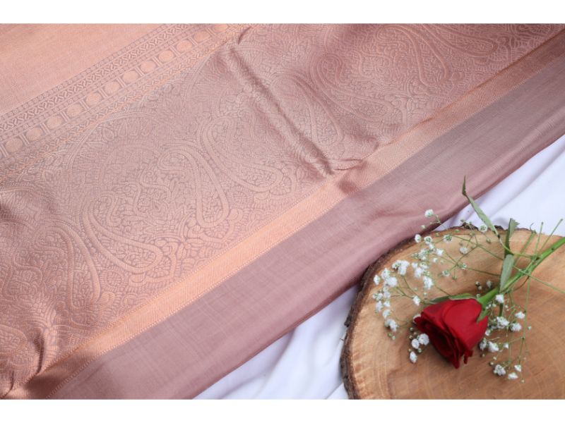 Peach Orange Handloom Kanchipuram Silk Pattu Saree view 2
