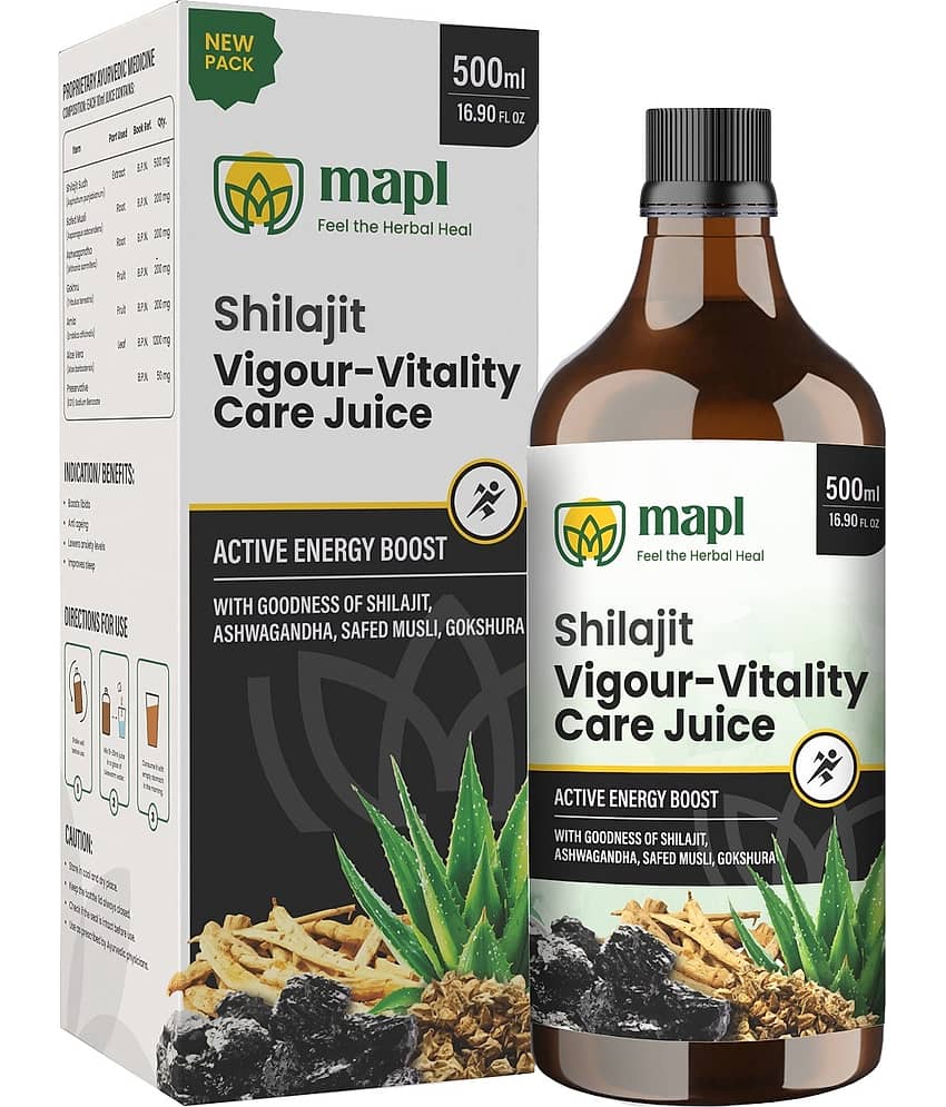 MAPL Shilajit Juice with 5 Potent Herbs Sexual Wellness Support, Energy, Strength, Stamina, Vitality & Immunity Boost - 500ml (Pack of 1)