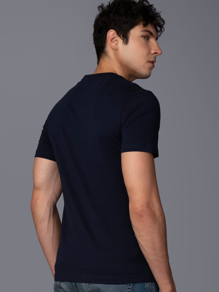 Men’s Branded Lightweight Cotton Round Neck T-Shirt-Navy view 2