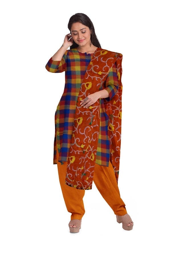 Grey And Blue Cotton Salwar Suit Fabric with 2 tops view 2