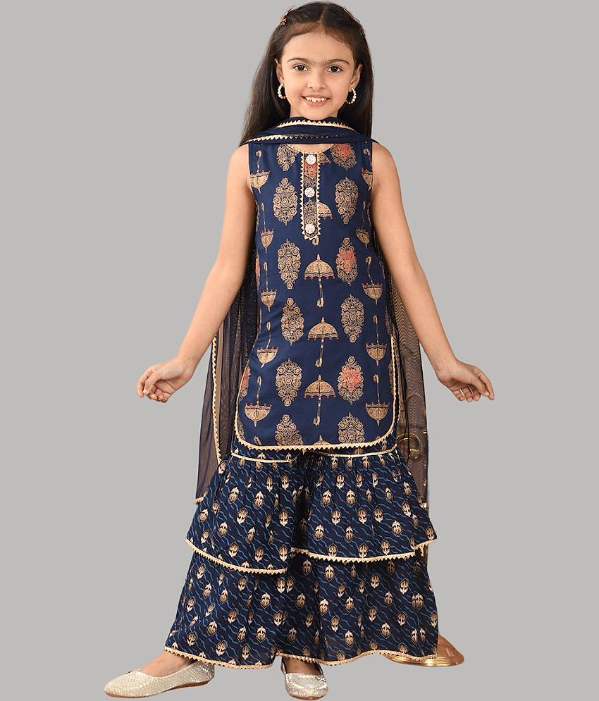 HLGARMENTS Girls Rayon Kurta and Sharara Set ( Pack of 3 , Blue )