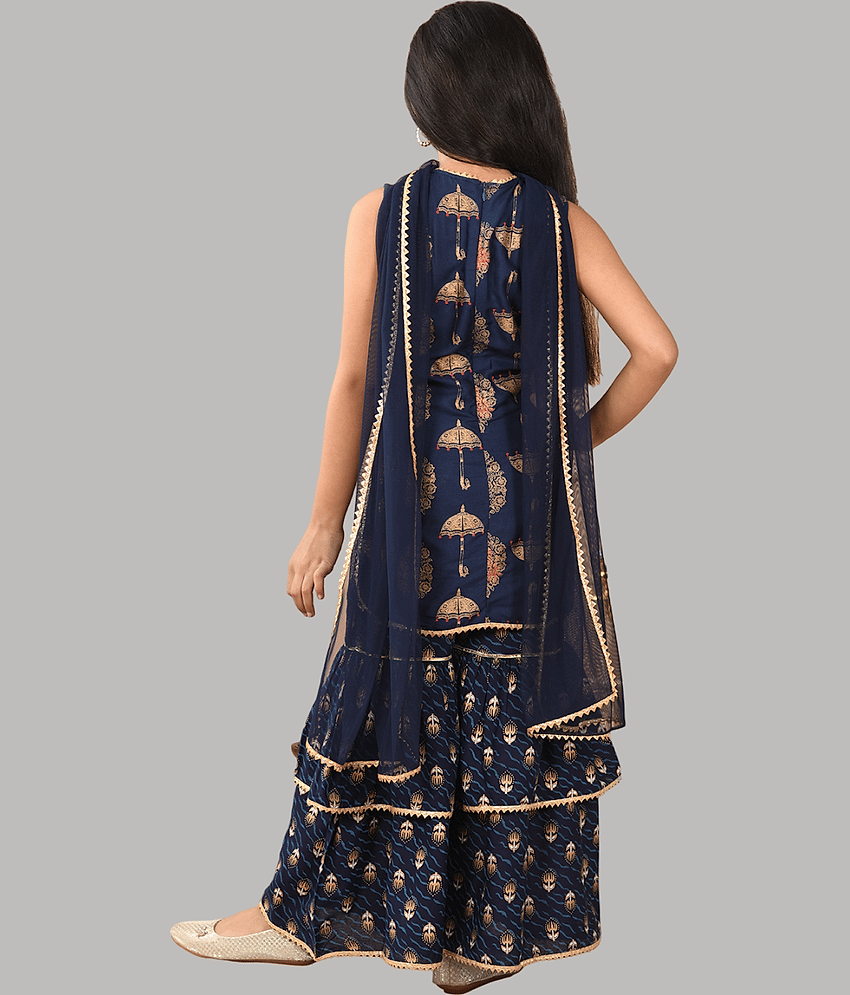 HLGARMENTS Girls Rayon Kurta and Sharara Set ( Pack of 3 , Blue ) view 2