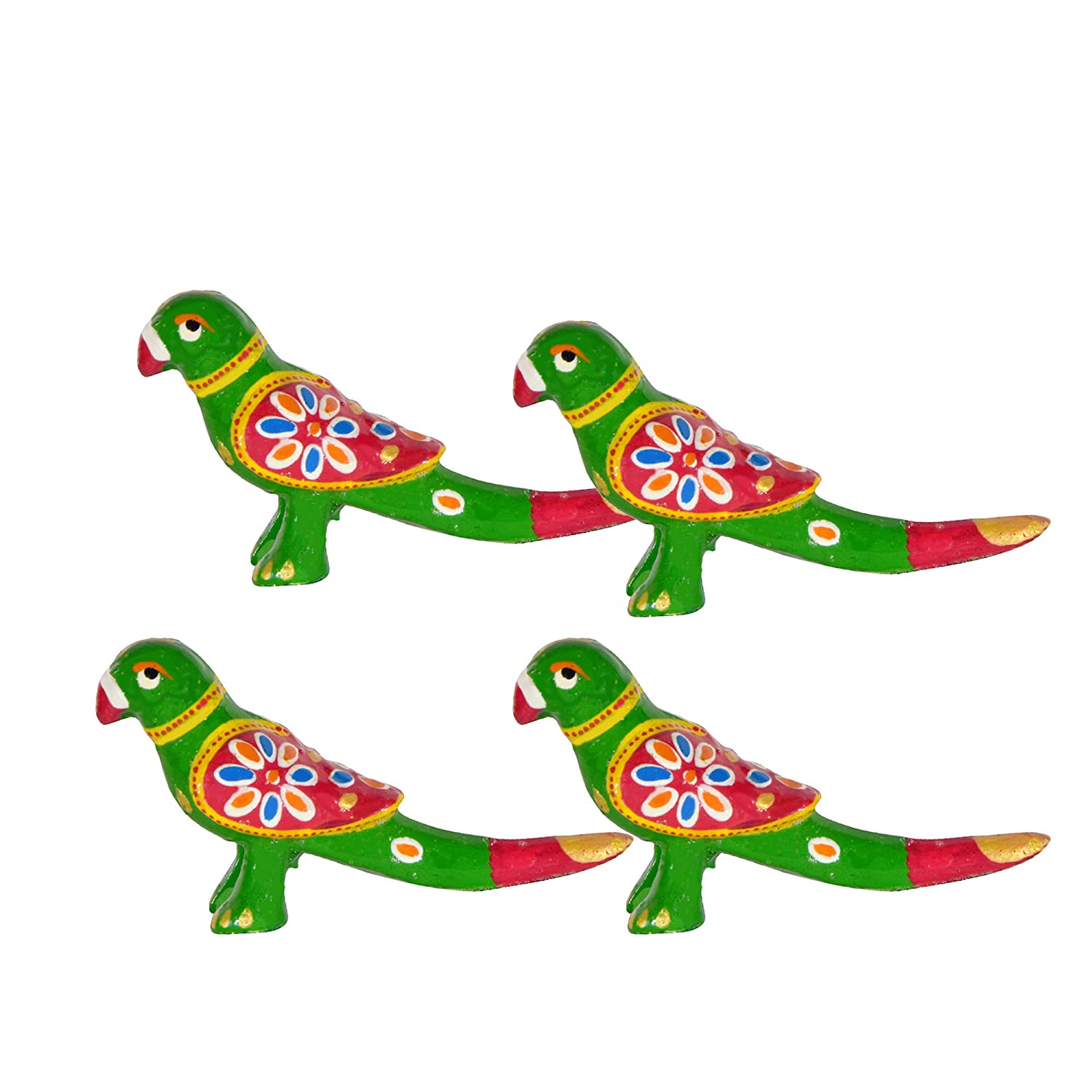 DreamKraft HandCrafted Showpiece Parrot Set of 4 (5x2.5 inch) Green view 2