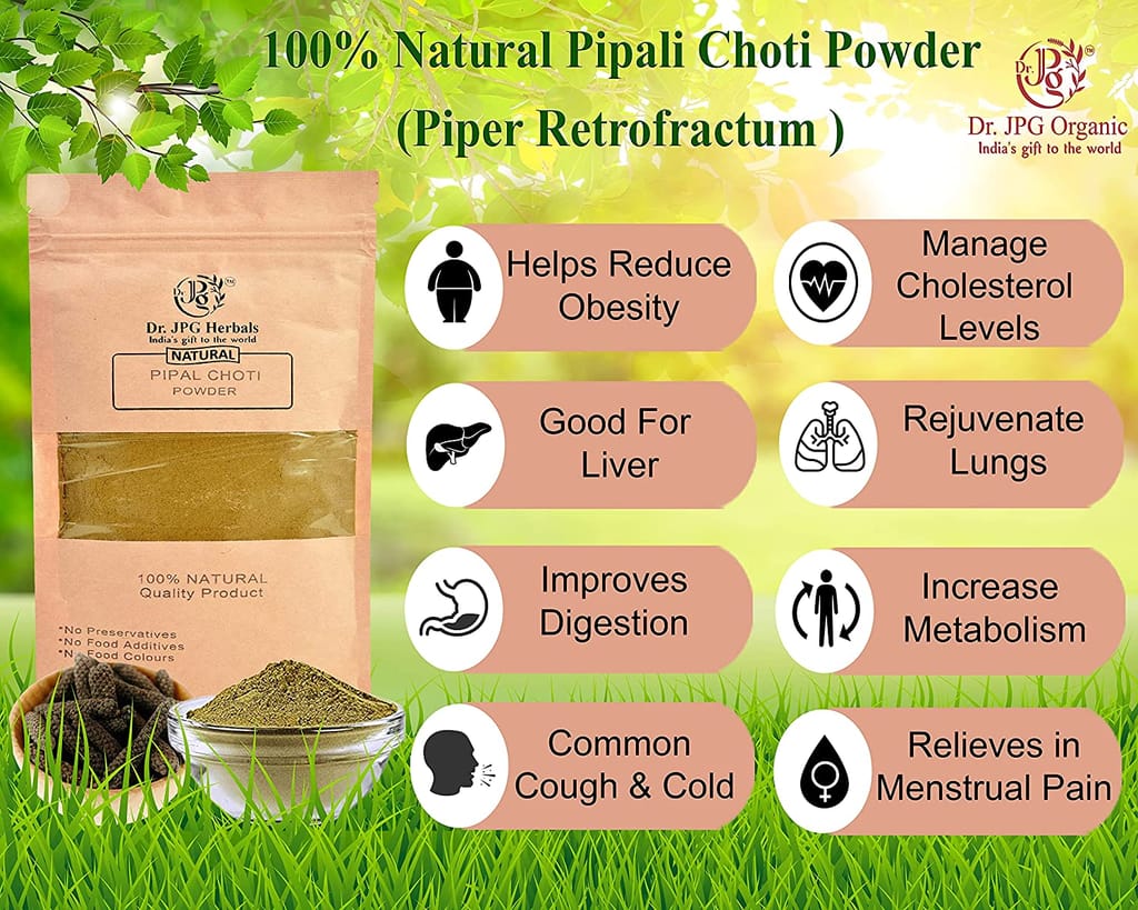 Dr. JPG Organic Herbals Choti Pipal Powder 100g | Piper Ret Powder | Short pipper powder | ISO & GMP Certified. view 2