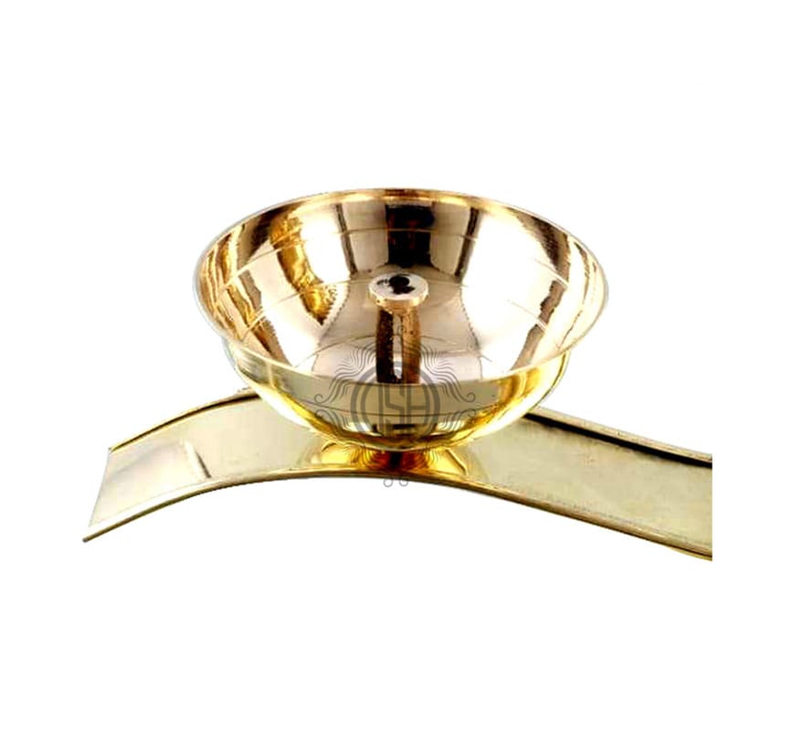 Brass Om Shape Diya Oil Lamp for Pooja Room Arti Poojan Temple Home Decorative Item for Diwali Puja and Gift (2 Pcs) view 2