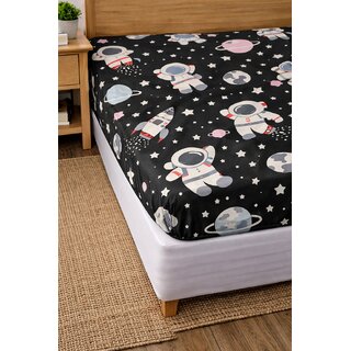 Whimsical Space Theme Single Fitted Bed Sheet for Kids view 2