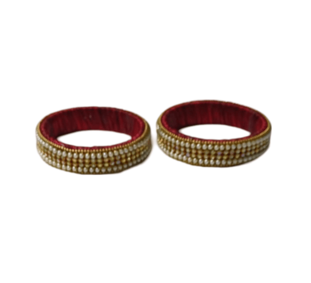 Red and White Pearl Beaded Silk Thread Bangles view 2