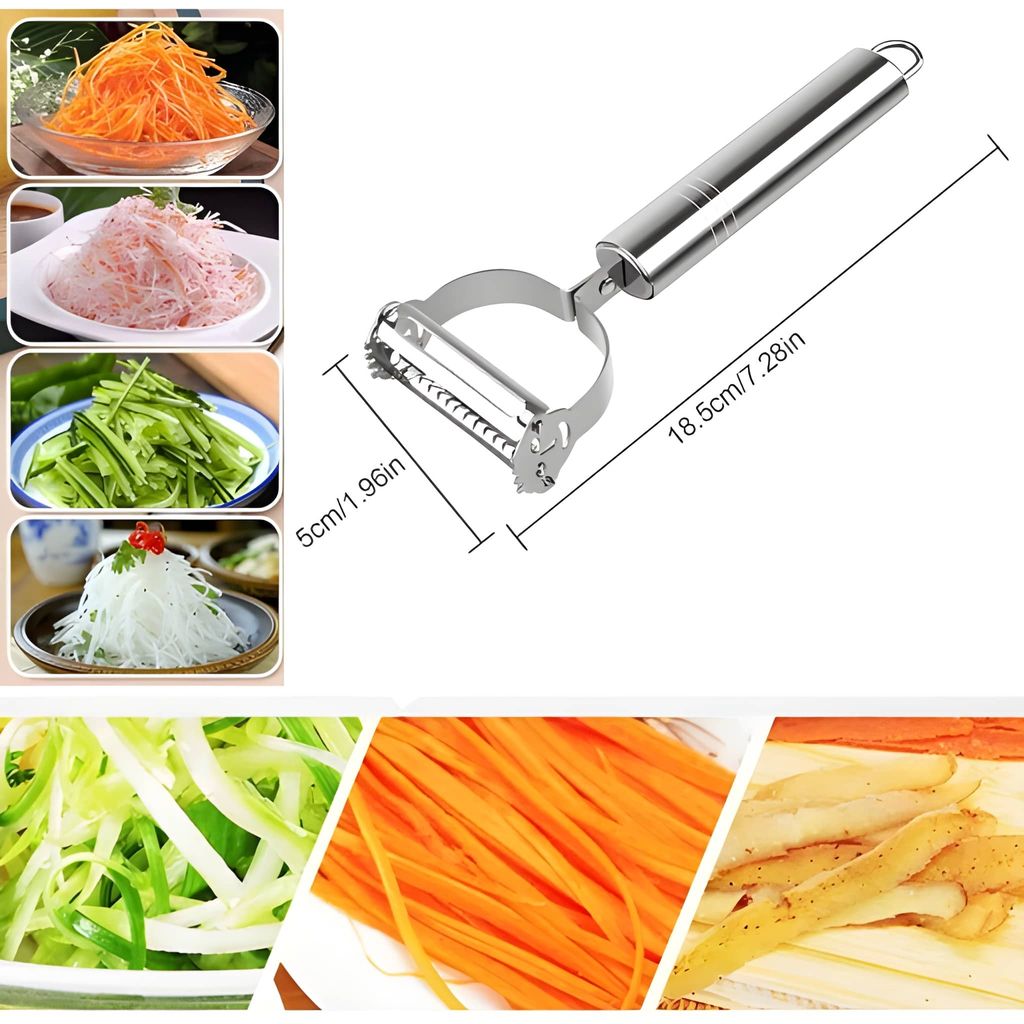 Premium Stainless Steel Julienne Peeler | 2-in-1 Vegetable & Fruit Shredder Peeler | Sharp Potato, Carrot & Cucumber Slicer for Kitchen (Original) view 2