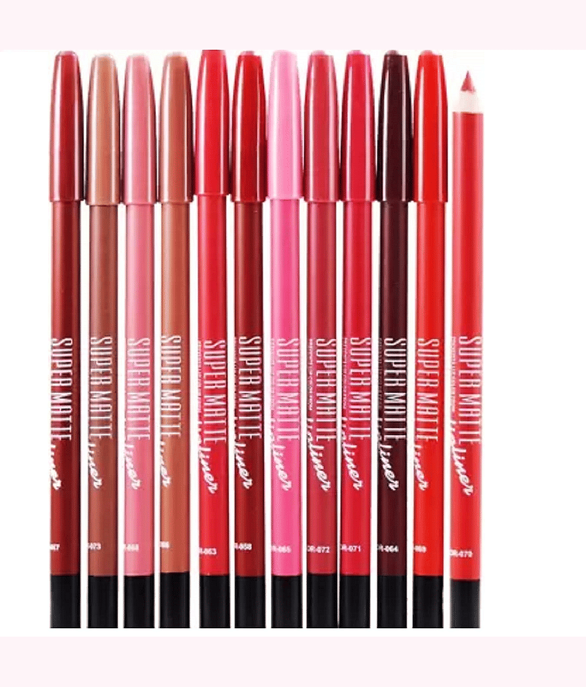 Super Matte Lipliner Set, Multicolor,Pack of 12