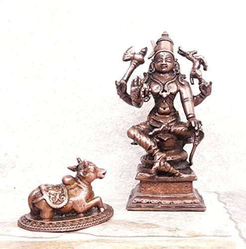 Searchers Paradise - Copper Idols Shiva Nandhi,3.7 inches, Copper Handmade 470 Grams, Patina Antique Finish, Pack of 1 Piece view 2