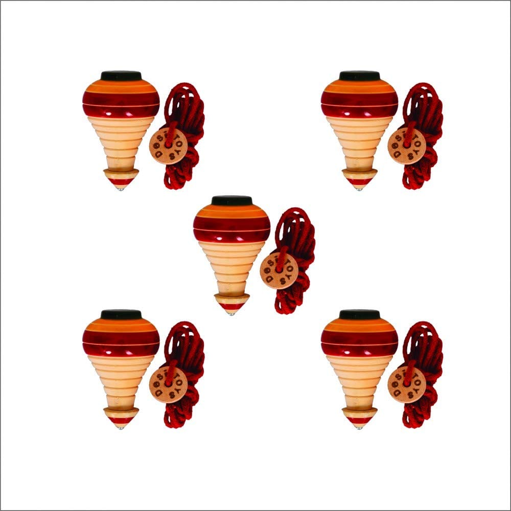 Desi Toys Spinning Tops | Lattu | Bhawra | Latto | Bambaram | Pack of 5 | Traditional Indian Game | Classic Nostalgic Outdoor Games | Fun & Therapeutic | for Kids & Adults | for 6 Years & Up view 2