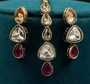 Bridal Kundan Polki Necklace Set with Ruby Stones and Gold Plating view 2