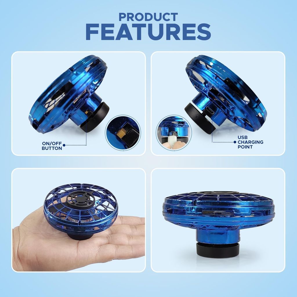 LED Flying UFO Drone, Hand-Controlled Gesture Sensor, RGB Light-Up Magic Spinner Toy, Indoor Flying for Kids & Adults view 2