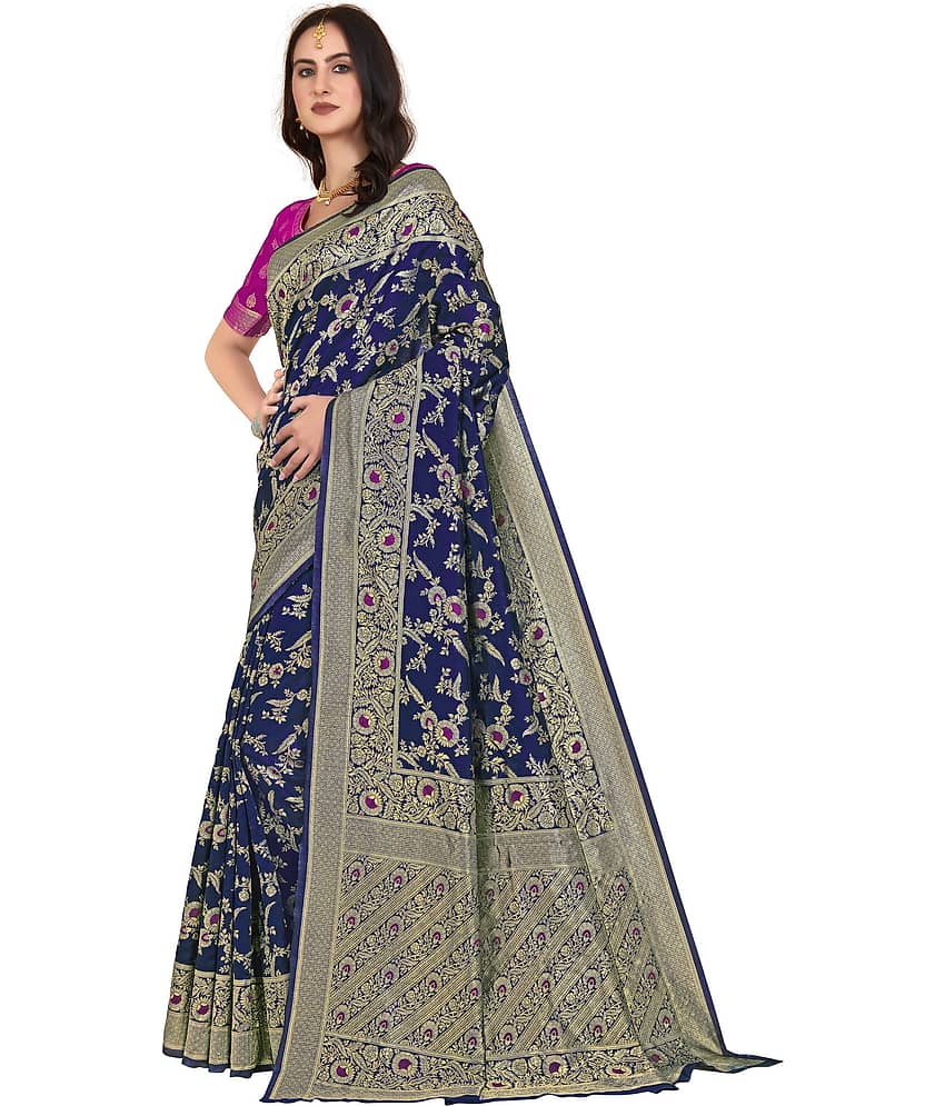 Sariya Jacquard Woven Saree With Unstitched Blouse Piece ( Blue ) view 2