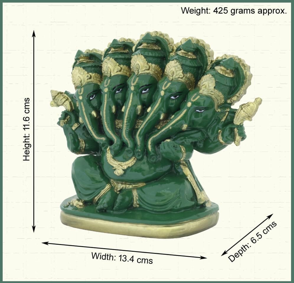 COPPERHOARD Panchmukhi Ganesh Blessing Ganesha Statue Murti for Home Temple Decor (Green) view 2