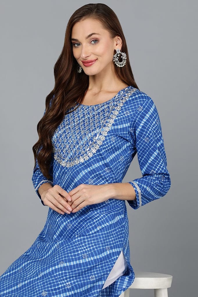 Blue Cotton Straight Kurtas VCK9123 view 2