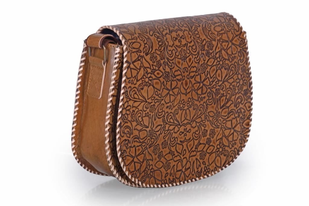 JITENDRA CHITARA;Beautiful Handmade Leather Bag In Brown Floral Tooled Bag Handtooling bag Crossbody Bag for woman and girls in real leather