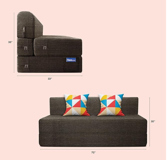 Starlon 3 Seater Sofa Cum Bed | Foldable Sofacum Bed | Jute Fabric Washable Cover Sofa(Gray with 2 Cushion Geometrical Pattern, 6X6.5 Ft) view 2