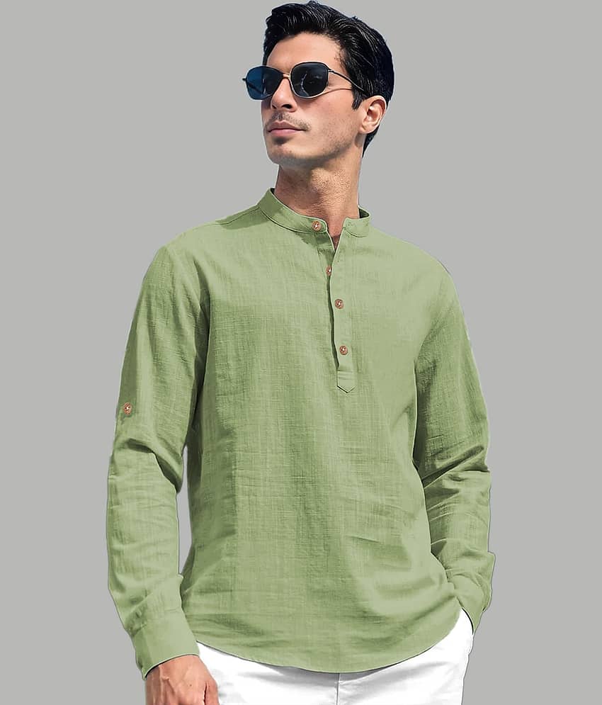 TrendiVastra Light Green Cotton Blend Men's Shirt Style Kurta ( Pack of 1 ) view 2