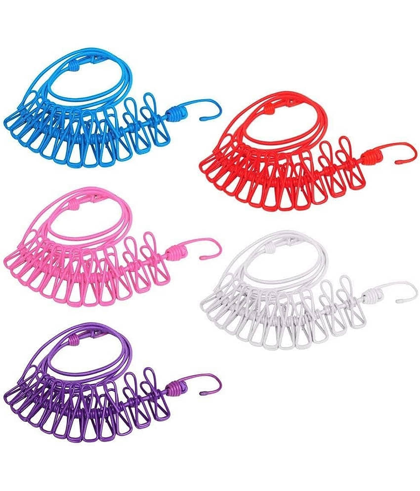 HINGOL Multi Functional Portable Drying Rope with 12 Clips and 2 Hooks, Travel Clothesline Rope Clothes Hanging Hook, Outdoor Indoor view 2