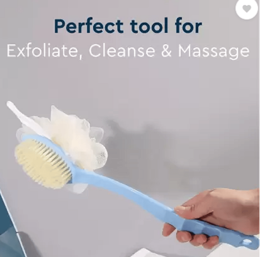 QINPIN Bath Brush with Loofah & Handle for Body Scrubbing & Cleaning view 2