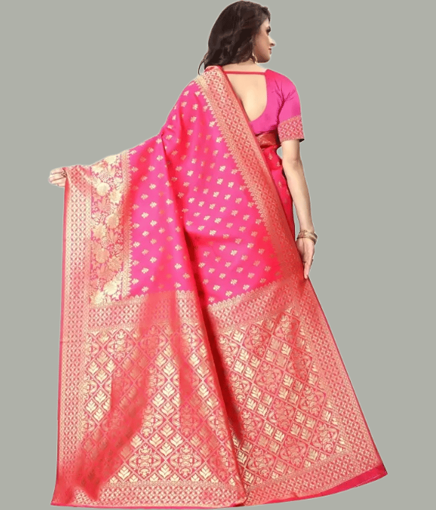 GARIYA Banarasi Silk Embellished Saree With Unstitched Blouse Piece ( Red ) view 2