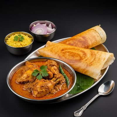Natu Kodi Kura With Dosa