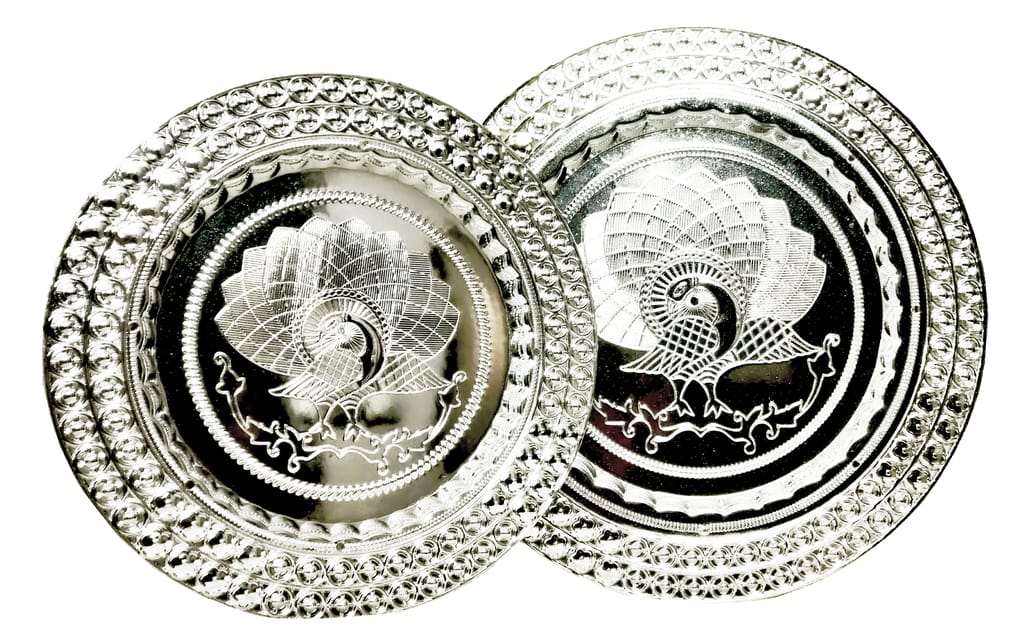 Omkar by R3 Inc. Royal Gift Plate/Tray for Gifts Hampers | Designer Shagun Plate | Wedding Tray for gift/fruit Packing (Regular & Jumbo/Pack of 2) Silver view 2
