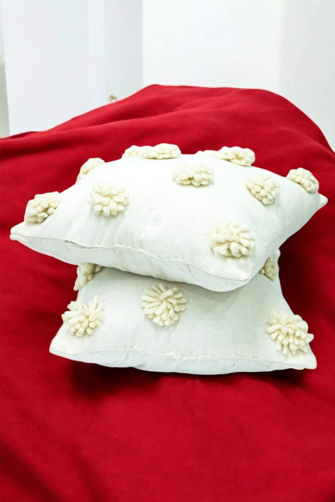 Off-White Decorative Tufted Cotton Cushion with Cover - Set of 2 view 2