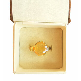 prateek enterprises natural and certified YELLOW SAPPHIRE gold plated adjustable ring