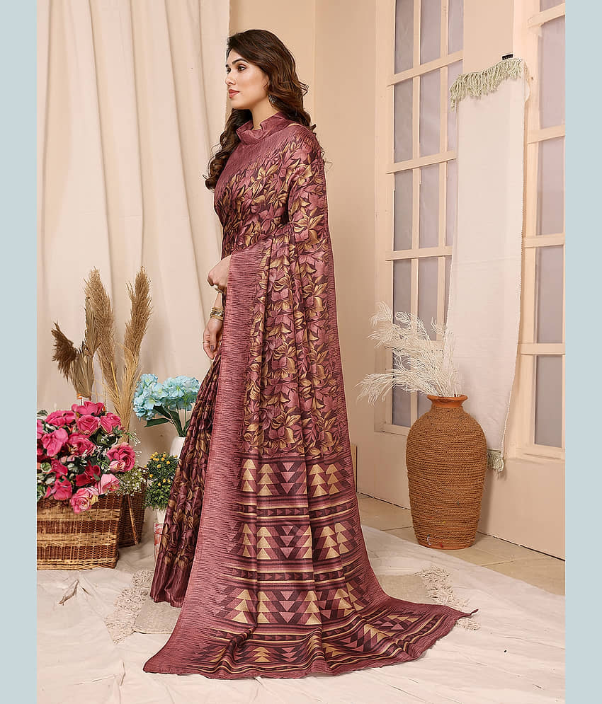 BLEESBURY Cotton Printed Saree With Unstitched Blouse Piece ( Maroon ) view 2
