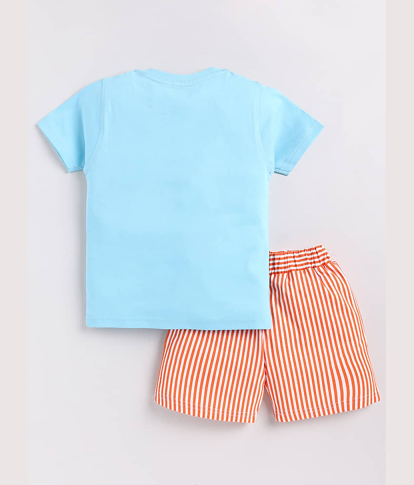 CUTOPIES Pack of 1 Boys Cotton T-Shirt & Shorts Set ( Light Blue ) view 2