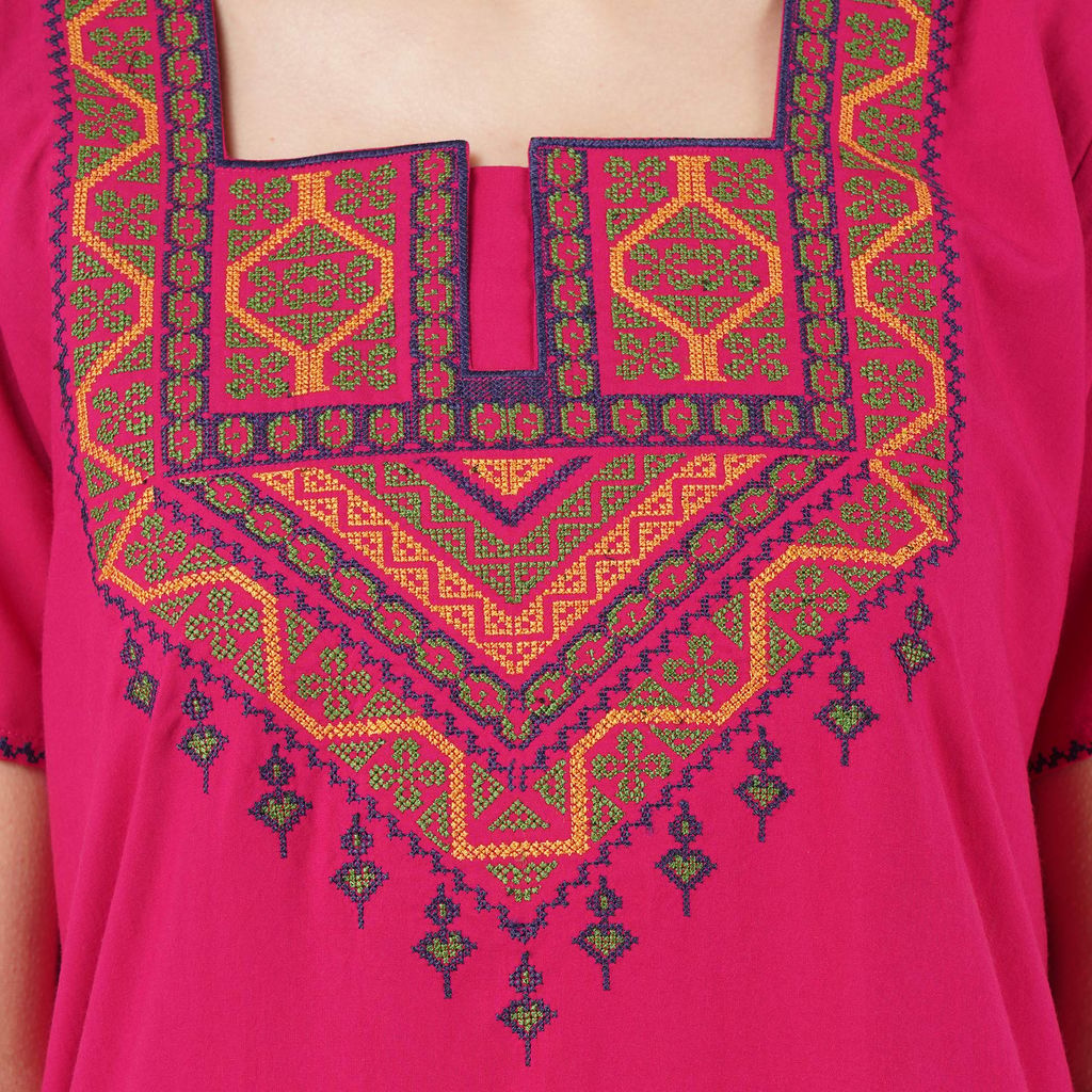 VALENCIA SLEEPWEAR Cotton LizzyBizzy Embroidery Nighty Nightwear Maxi Nightgown Plain Pink view 2