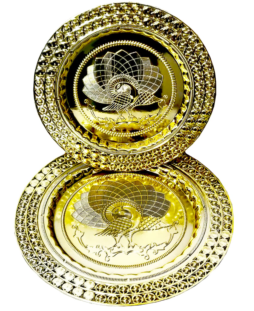 Omkar by R3 Inc. Royal Gift Plate/Tray for Gifts Hampers | Designer Shagun Plate | Wedding Tray for gift/fruit Packing (Regular & Jumbo/Pack of 2) Gold