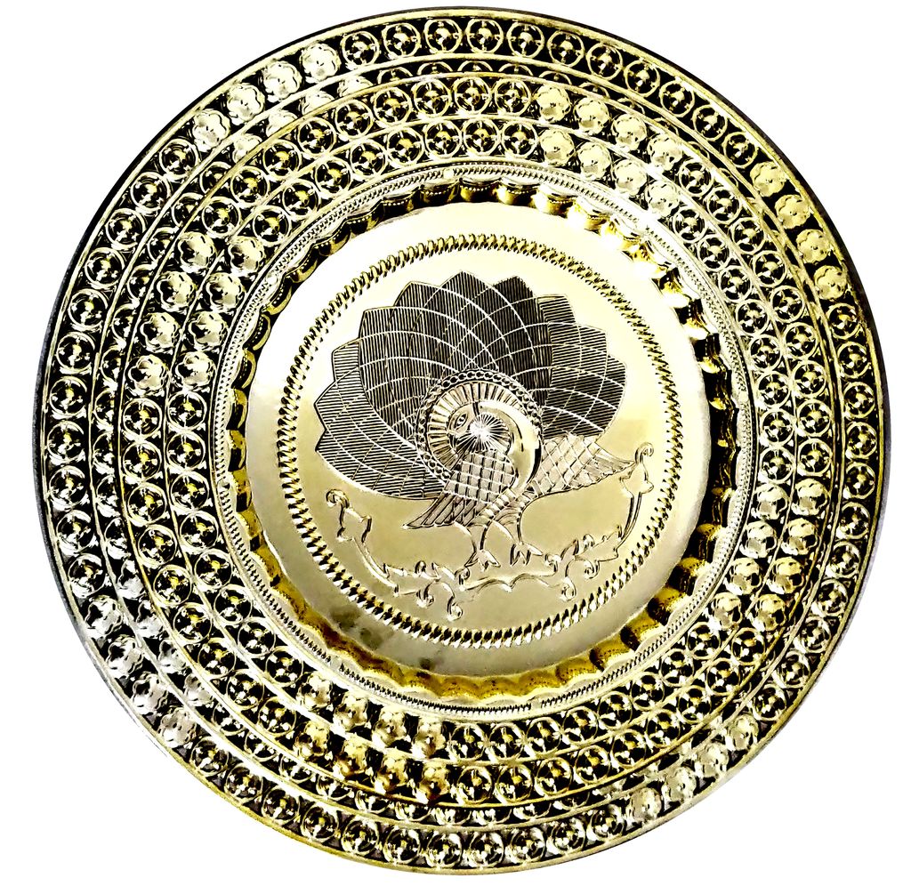 Omkar by R3 Inc. Royal Gift Plate/Tray for Gifts Hampers | Designer Shagun Plate | Wedding Tray for gift/fruit Packing (Regular & Jumbo/Pack of 2) Gold view 2