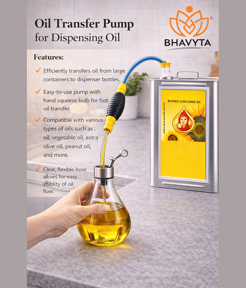 Bhavyta Manual Oil Transfer Pump for Kitchen & Garage – Hand Press Liquid Siphon Pump for Cooking Oil, Fuel & Water Transfer view 2